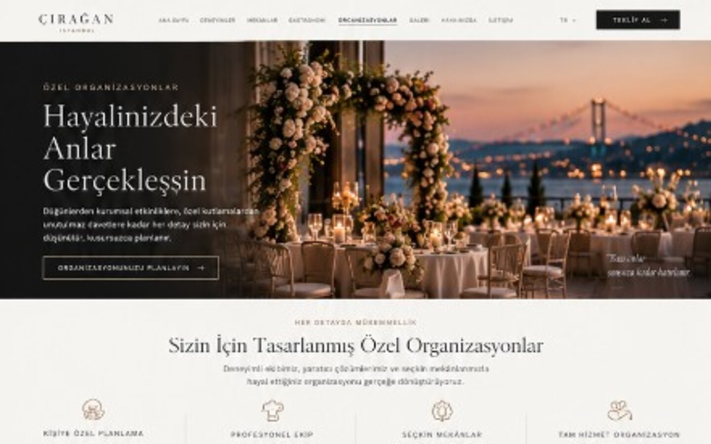 Çırağan premium otel ve organizasyon web sitesi ana sayfası